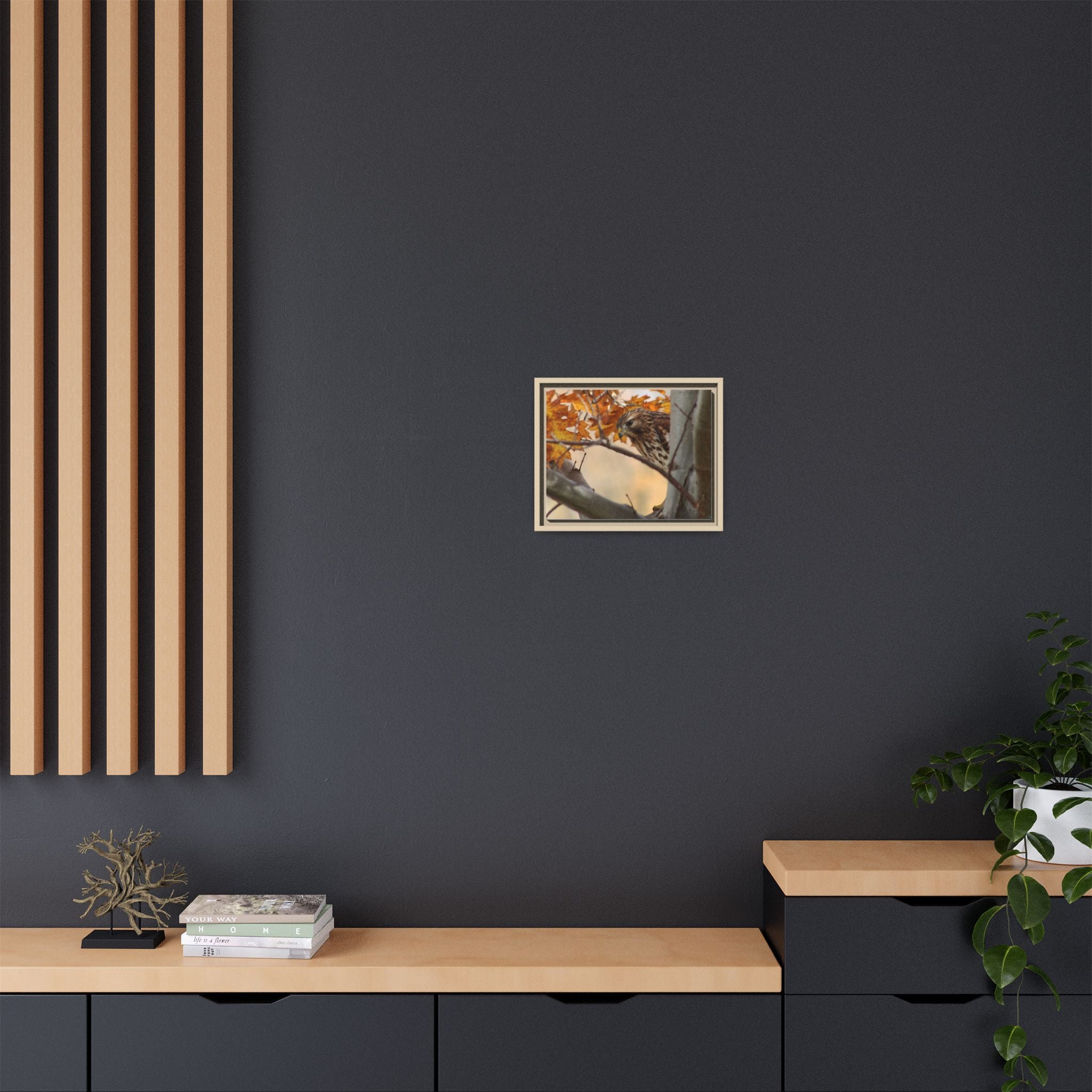 Framed Matte Canvas: Autumn Hawk Wildlife Wall Art