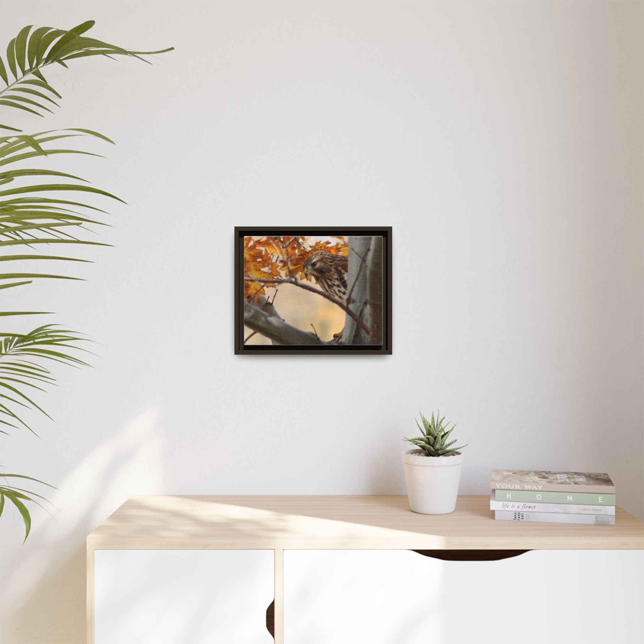 Framed Matte Canvas: Autumn Hawk Wildlife Wall Art