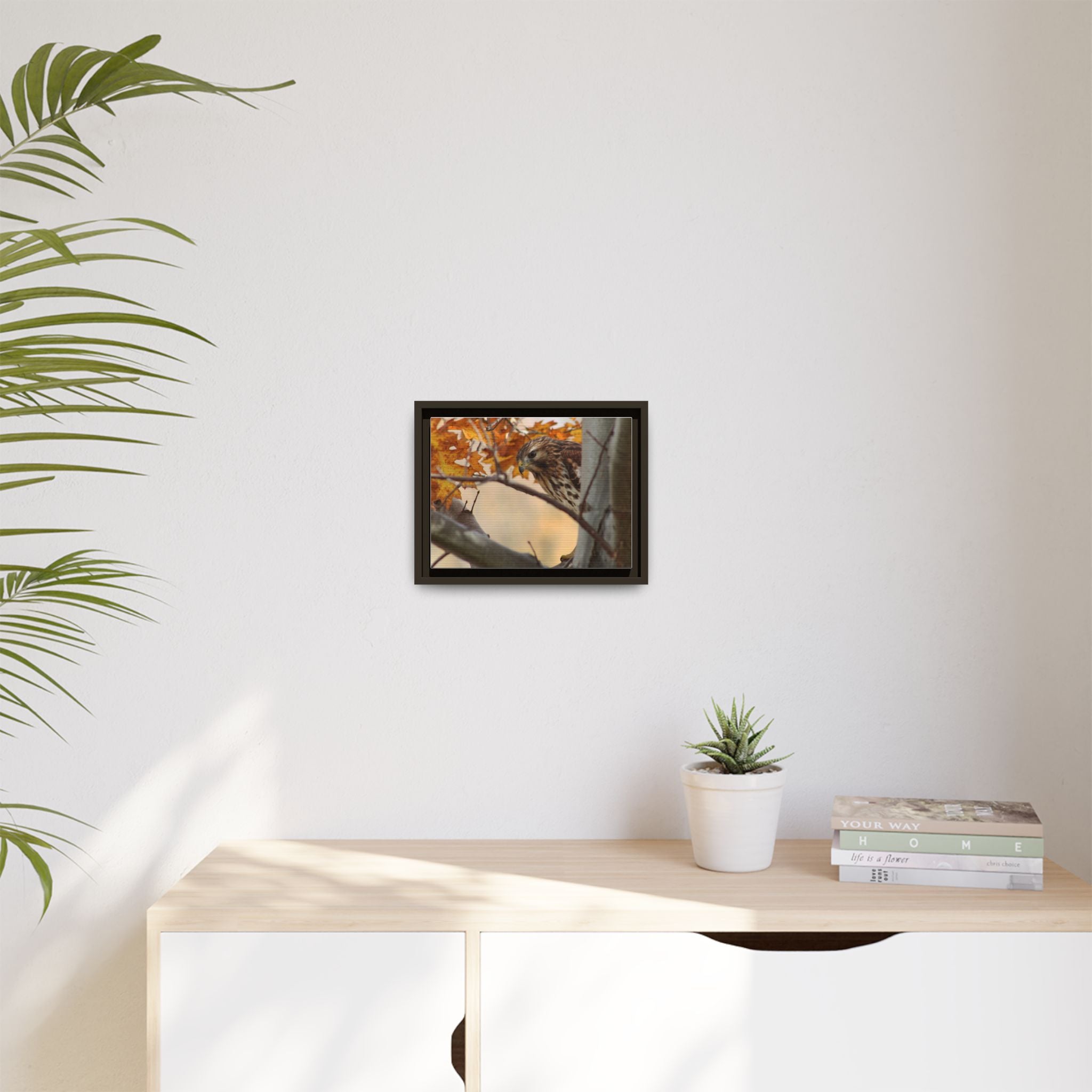 Framed Matte Canvas: Autumn Hawk Wildlife Wall Art