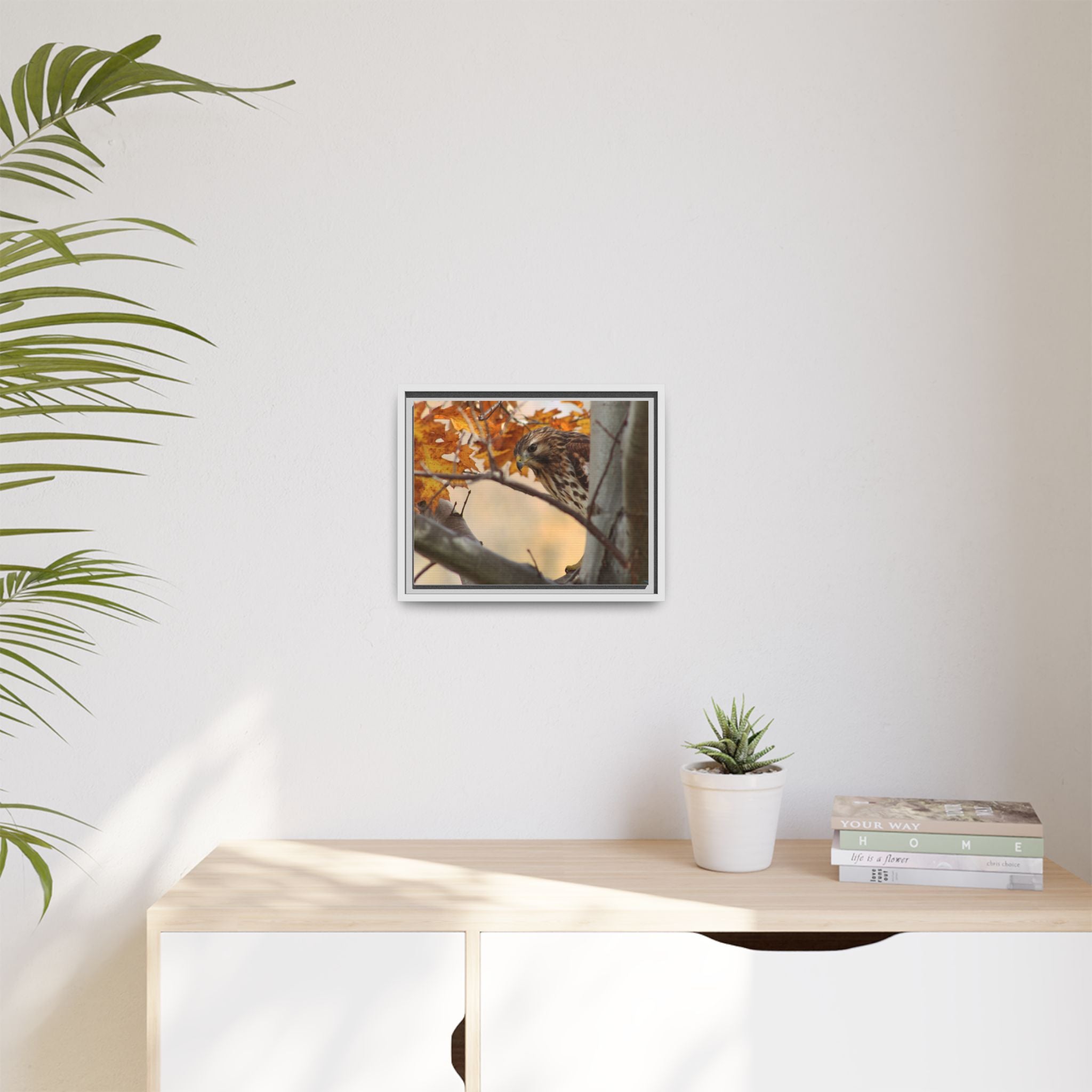 Framed Matte Canvas: Autumn Hawk Wildlife Wall Art