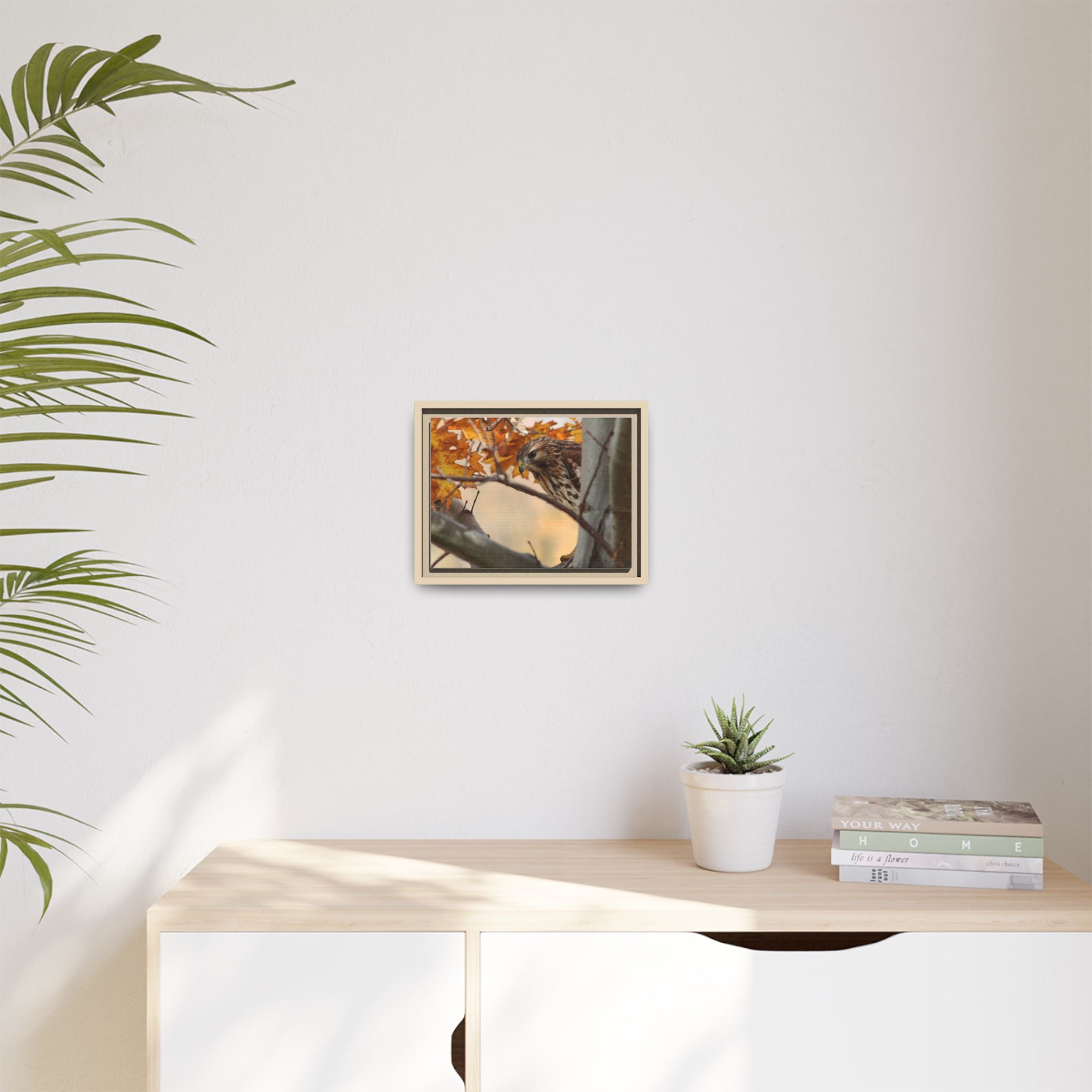 Framed Matte Canvas: Autumn Hawk Wildlife Wall Art